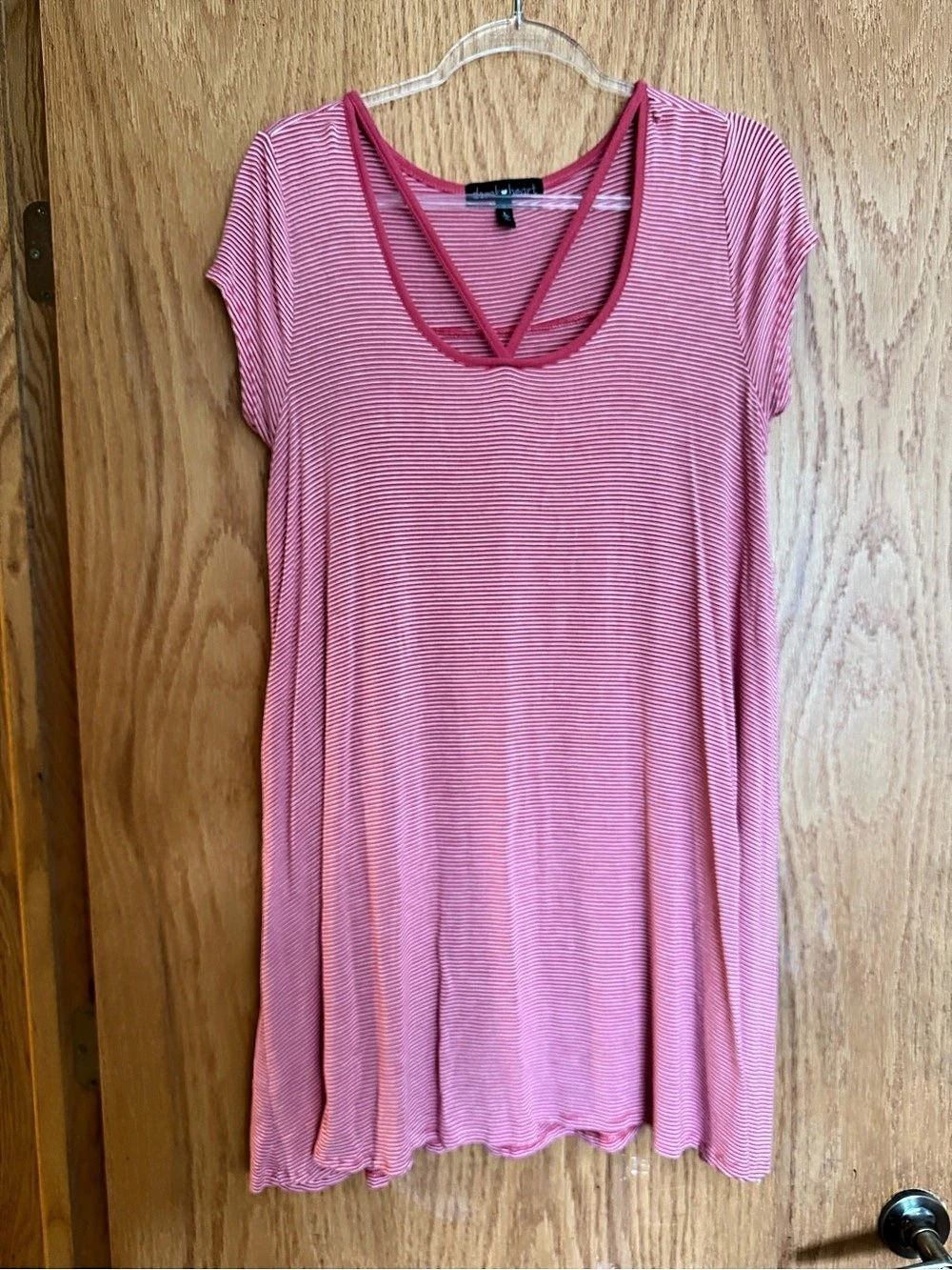 derek heart Striped Short Sleeve Dress in Pink & White Size Large